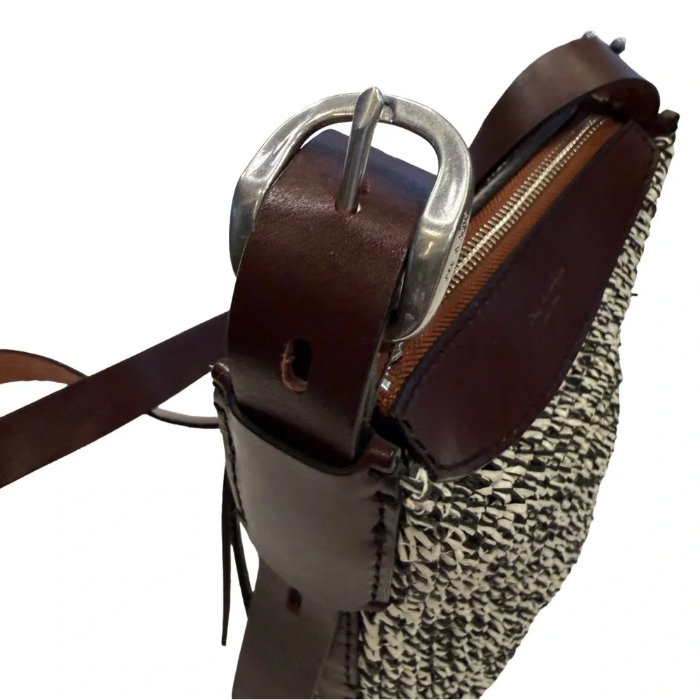 Rag & Bone Belize Mini Straw & brown Leather Bucket Bag NWOT